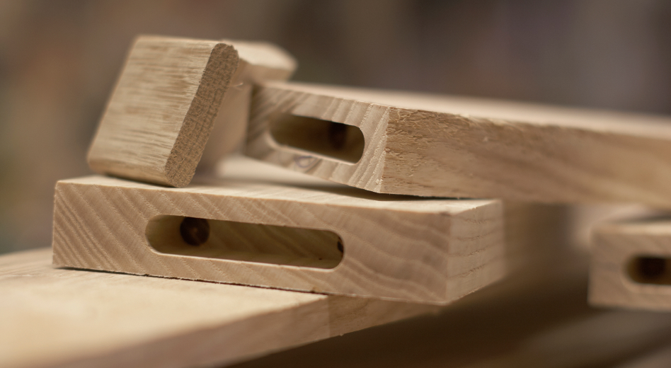 Closeup of wooden furniture tenon and mortise joint