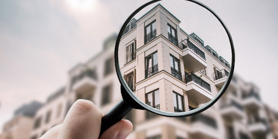 looking at building through a magnifying glass