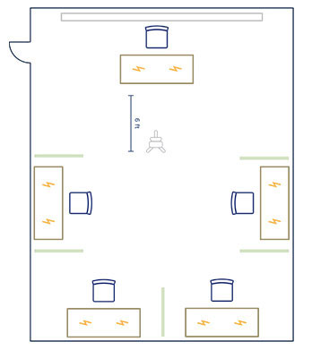 Plano de planta para reuniones híbridas