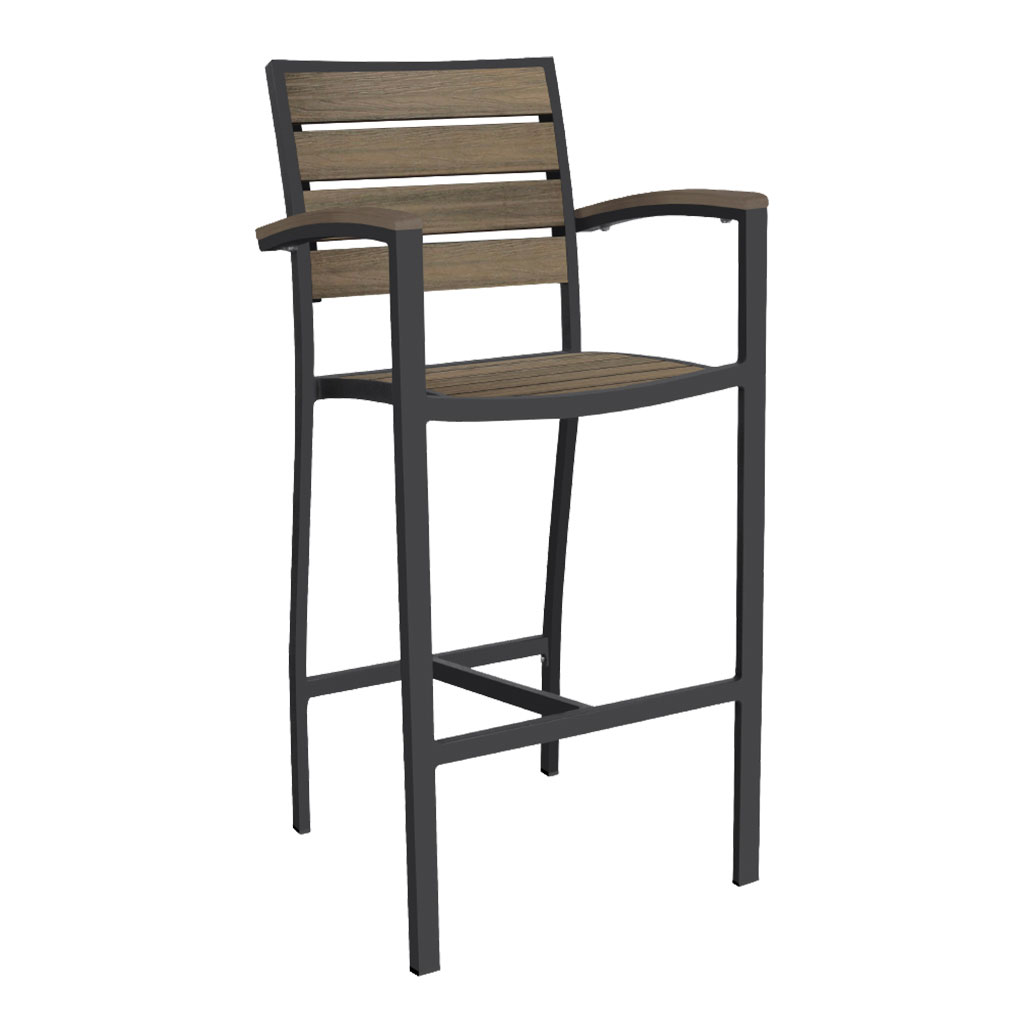 Magnolia Faux Teak Slat Barstool with Arms