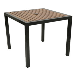 Table de salle à manger carrée à lattes en faux teck Magnolia