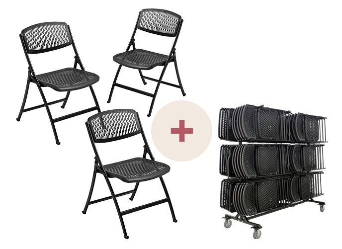 FlexOne Foldable Chairs Alongside Folding Chair Cart