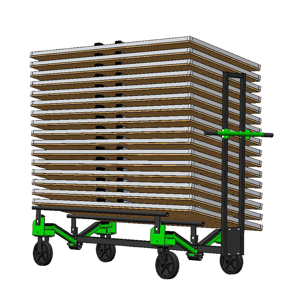 Linenless Slant Stack XpressPort Cart. Shows One Stacks of Tables Loaded