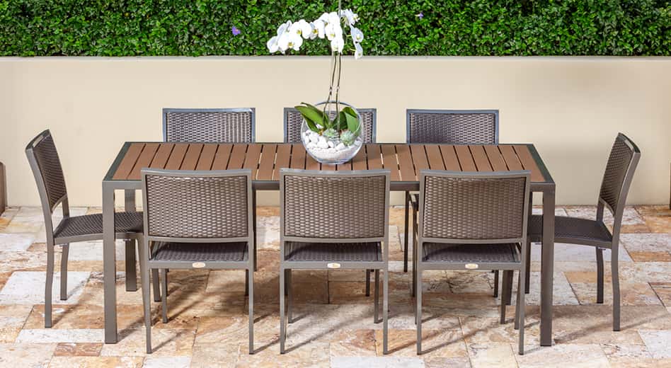 MityLite Magnolia Table and Wicker seating
