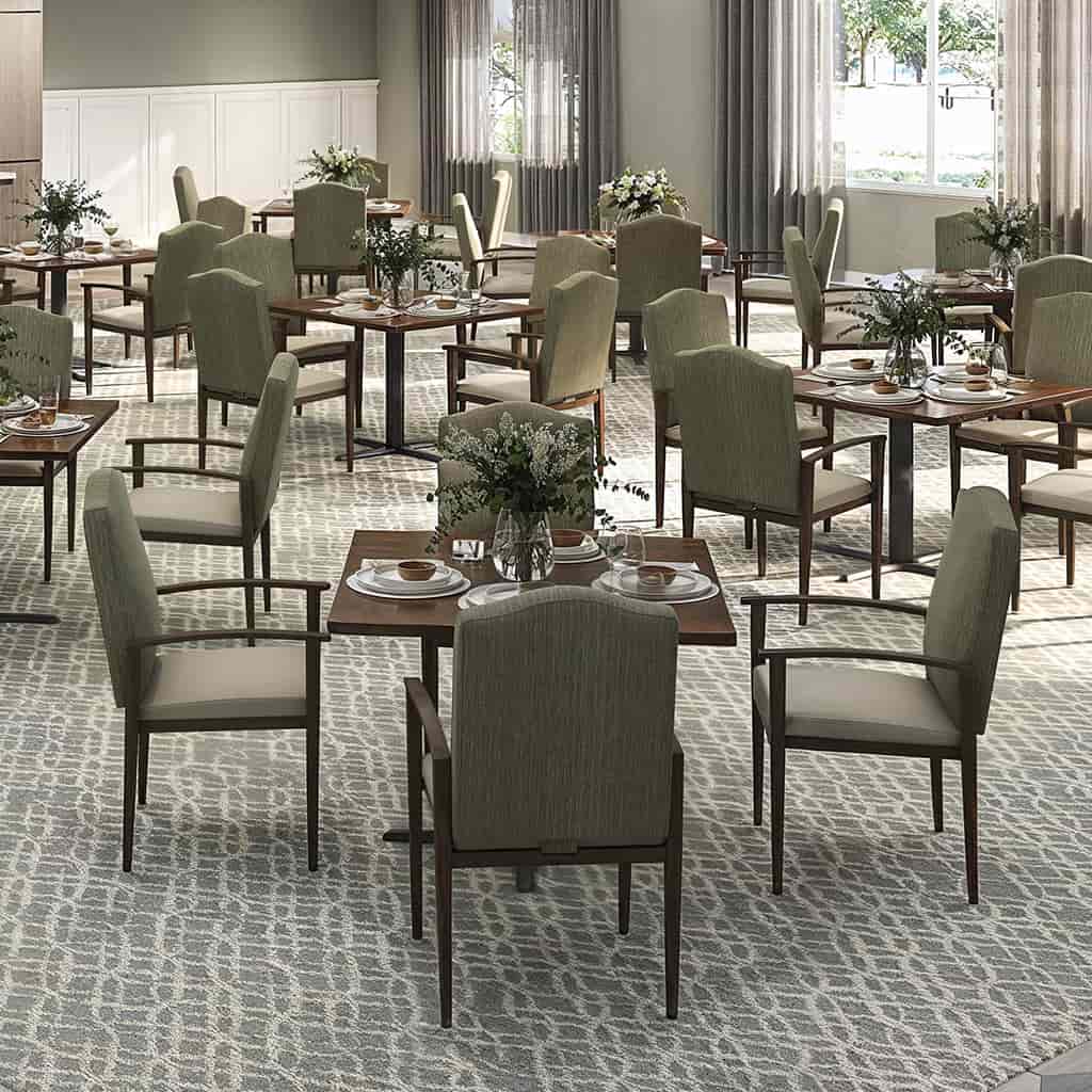 Lyon armchairs and tables in a dining setting