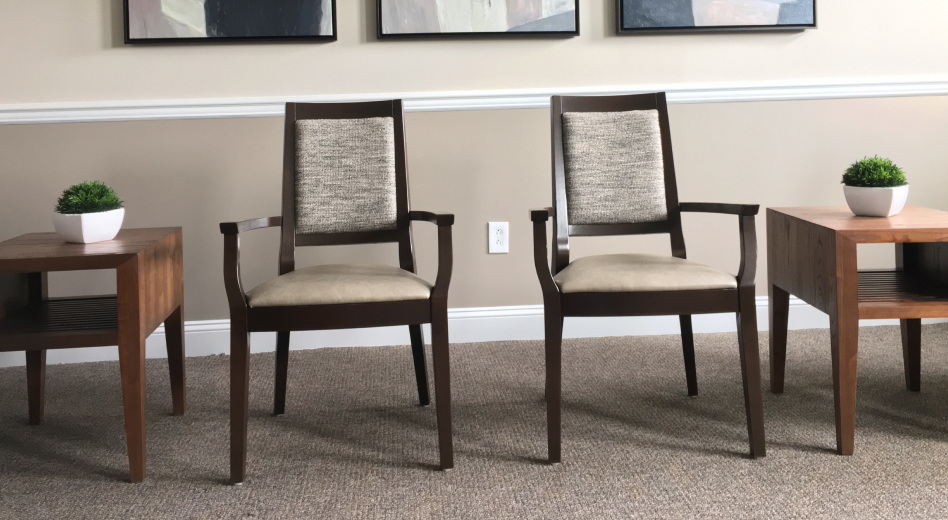 Armchairs with neutral upholstery