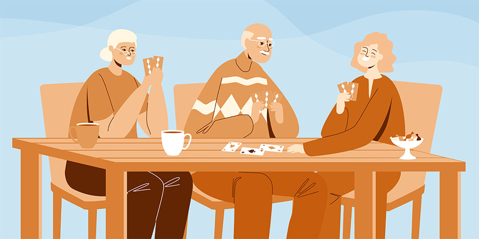 Illustration of seniors playing cards
