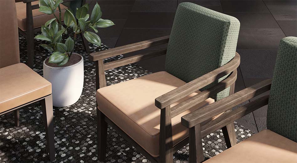 The Meadowbrook Armchair in a lobby waiting room area