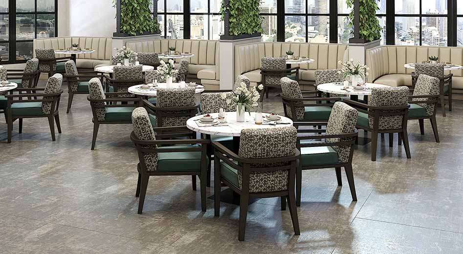 A poltrona Meadowbrook em um restaurante de luxo