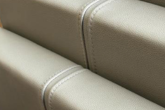 Close-up of the modern seam on the Mila Side Chair