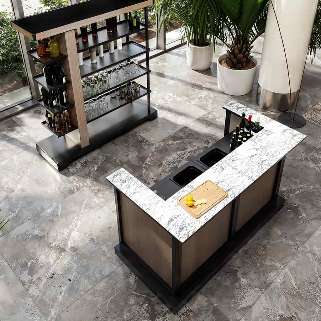 Vue aérienne du bar escamotable dans un hall d'entrée moderne