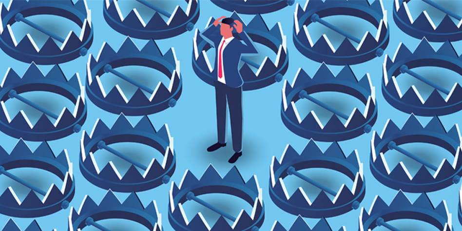 Illustration of a person surrounded by traps