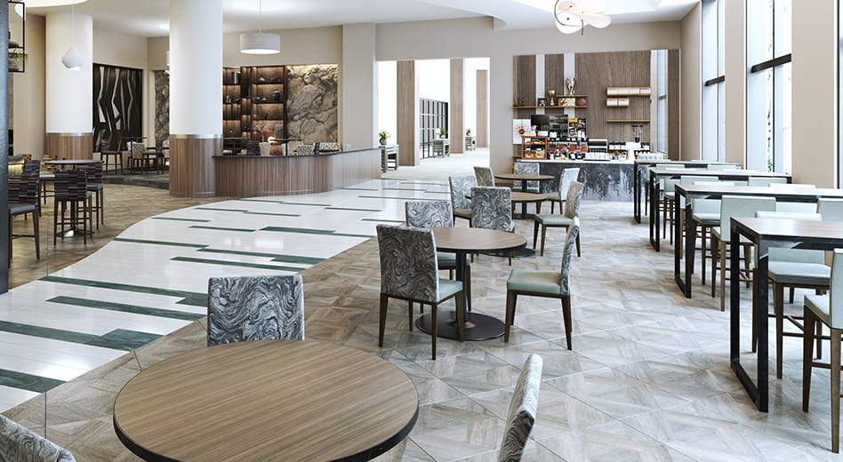 Hotel lobby-esque coffee lounge