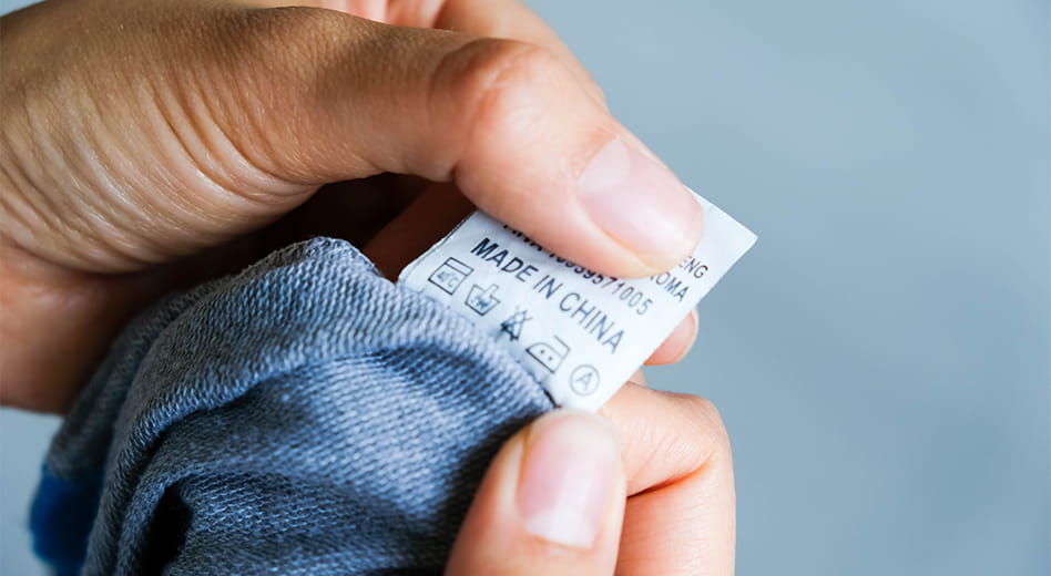 Close up of an example of a "Made in China" label